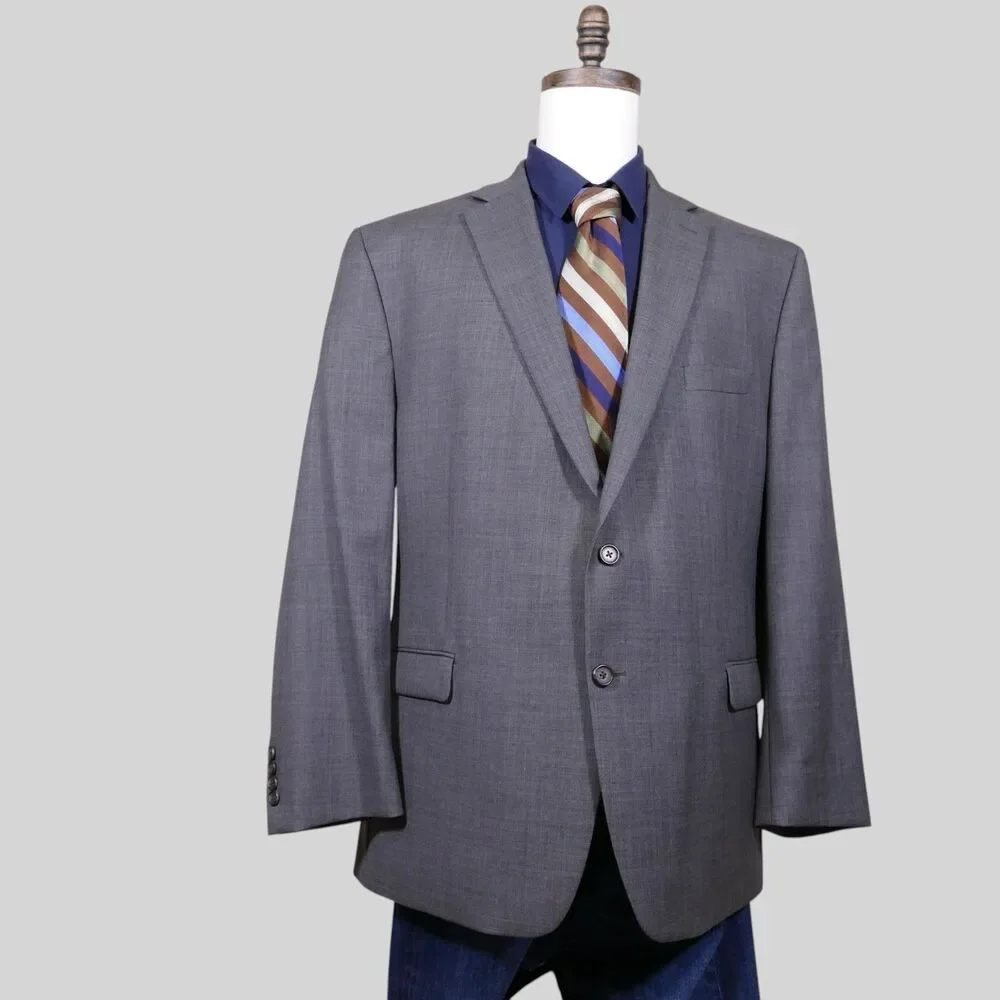 Lauren Ralph Lauren Sport Coat Blazer Mens 48R Gray Two Button 100% Wool